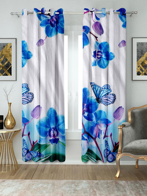 Vmv Décor 274 cm (9 ft) Long Door Polyester Room Darkening Curtain Single Curtain(Blue, Floral)