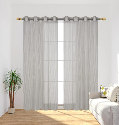Homefab India 243.84 cm (8 ft) Long Door Polyester Transparent Curtain (Pack Of 2)(Grey, Striped)