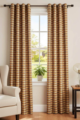 UBH 153 cm (5 ft) Window Polyester Semi Transparent Curtain (Pack Of 2)(Multicolor, Checkered)