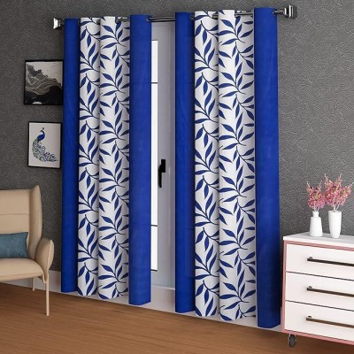 Anjani fashion 213 cm (7 ft) Polyester Semi Transparent Long Door Curtain (Pack Of 2)(Printed, Blue)