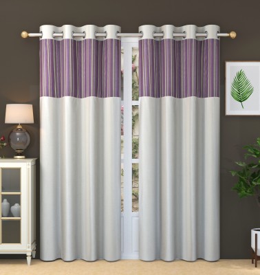 Homefab India 213.36 cm (7 ft) Polyester Semi Transparent Door Curtain (Pack Of 2)(Striped, Cream)