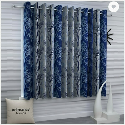 Adimanav 152.4 cm (5 ft) Window Polyester Semi Transparent Curtain (Pack Of 3)(Blue, Printed)