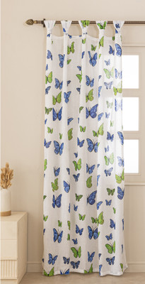 HOMEMONDE 304.8 cm (10 ft) Long Door Cotton Transparent Curtain Single Curtain(Multicolor - Butterfly, Printed)
