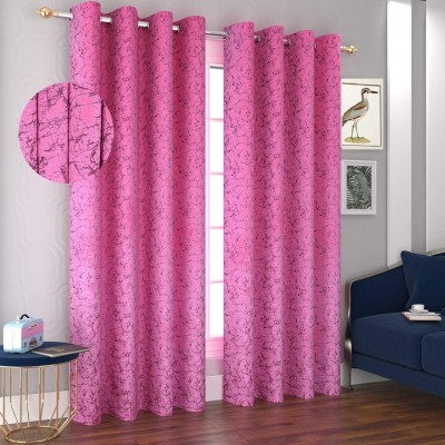 Panipat Textile Hub 274 cm (9 ft) Velvet Room Darkening Long Door Curtain (Pack Of 2)(Printed, Pink)