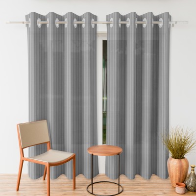 KUBER INDUSTRIES 220 cm (7 ft) Polyester Blackout Door Curtain (Pack Of 2)(Striped, Gray)