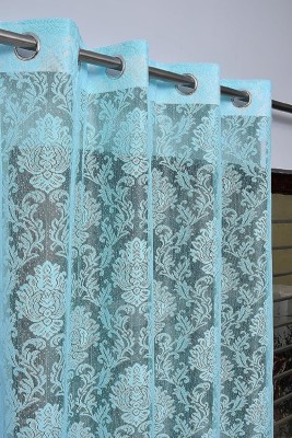 PICTAS 155 cm (5 ft) Net Semi Transparent Window Curtain (Pack Of 2)(Floral, Aqua)