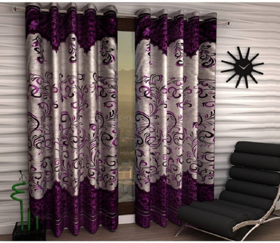 Saanvi Creations 152 cm (5 ft) Window Polyester Semi Transparent Curtain (Pack Of 2)(Purple, Printed)