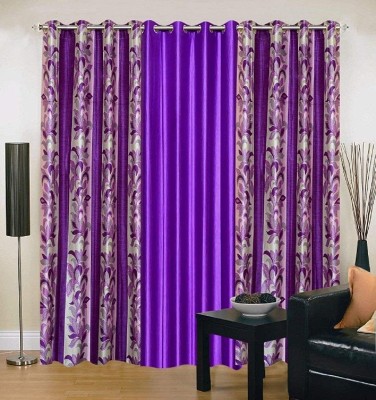 THE LAILA 154 cm (5 ft) Polyester Semi Transparent Window Curtain (Pack Of 3)(Floral, PARPLE)