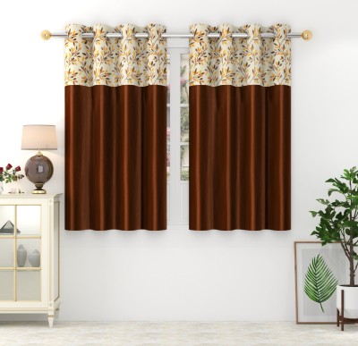 Homefab India 152.4 cm (5 ft) Polyester Room Darkening Window Curtain (Pack Of 2)(Floral, Light Brown)