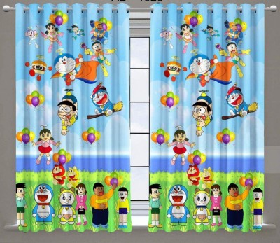 WO FLORA 274 cm (9 ft) Polyester Room Darkening Long Door Curtain (Pack Of 2)(Cartoon, Doremon Blue)