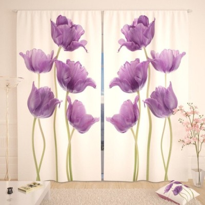 Vmd 274 cm (9 ft) Polyester Room Darkening Long Door Curtain (Pack Of 2)(Floral, Purple)