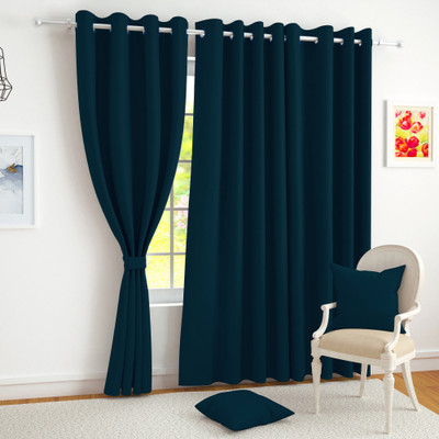 Story@home 215 cm (7 ft) Door Polyester, Silk Blackout Curtain Single Curtain(Dark Teal Blue, Solid)