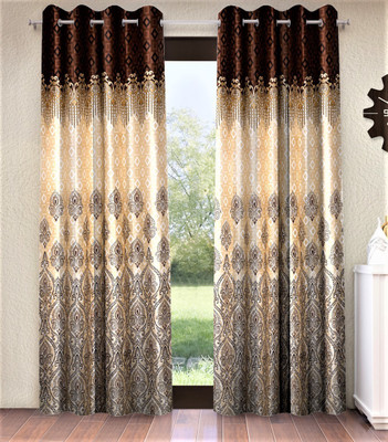 Home Sizzler 153 cm (5 ft) Polyester Semi Transparent Window Curtain (Pack Of 2)(Printed, Brown)
