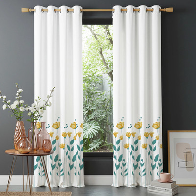 Urban Space 213 cm (7 ft) Cotton Semi Transparent Door Curtain (Pack Of 2)(Floral, Sunny Blooms Yellow)
