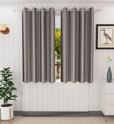 Panipat Textile Hub 152.4 cm (5 ft) Window Polyester Semi Transparent Curtain (Pack Of 2)(Grey, Solid)