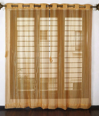 BANAVY 152 cm (5 ft) Window Tissue, Net Semi Transparent Curtain (Pack Of 2)(Gold, Striped)