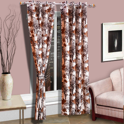 Flipkart SmartBuy 213 cm (7 ft) Door Polyester Semi Transparent Curtain (Pack Of 2)(Brown, Floral)
