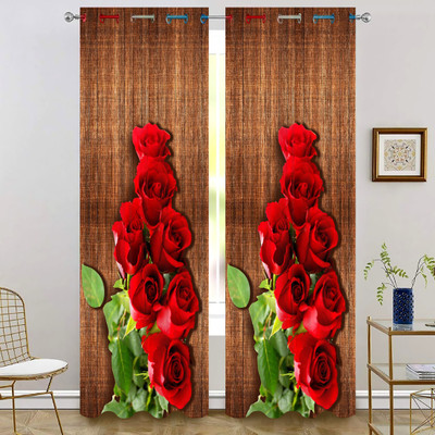 nobel fab 214 cm (7 ft) Door Polyester Room Darkening Curtain Single Curtain(Red, Floral)