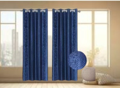 HOMEMAX 213 cm (7 ft) Polyester Room Darkening Door Curtain (Pack Of 2)(Self Design, Blue)