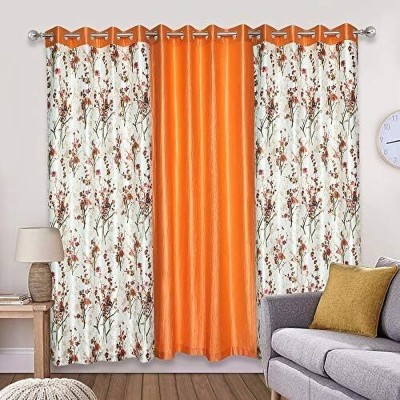Benchmark 274.32 cm (9 ft) Polyester Room Darkening Long Door Curtain (Pack Of 3)(Floral, Orange)
