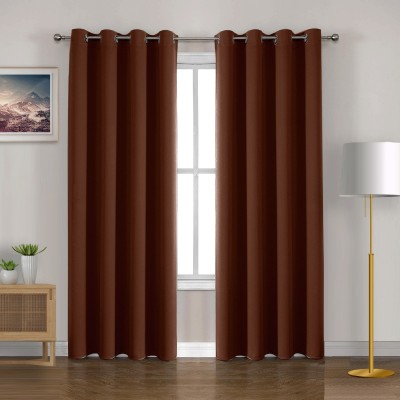 HOMEMONDE 152.4 cm (5 ft) Polyester Blackout Window Curtain (Pack Of 2)(Plain, Dark Brown)