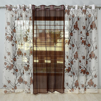 GOYCOR 213 cm (7 ft) Door Polyester Semi Transparent Curtain (Pack Of 2)(Brown, Floral)