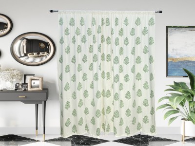 MDJONWALSDECOR 274.32 cm (9 ft) Cotton Semi Transparent Long Door Curtain (Pack Of 2)(Printed, Green)