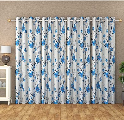 kiara Creations 213 cm (7 ft) Polyester Semi Transparent Door Curtain (Pack Of 4)(Floral, Aqua)
