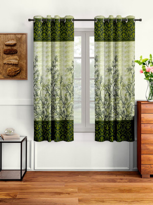 Cortina 150 cm (5 ft) Window Polyester Semi Transparent Curtain (Pack Of 2)(Green, Floral)