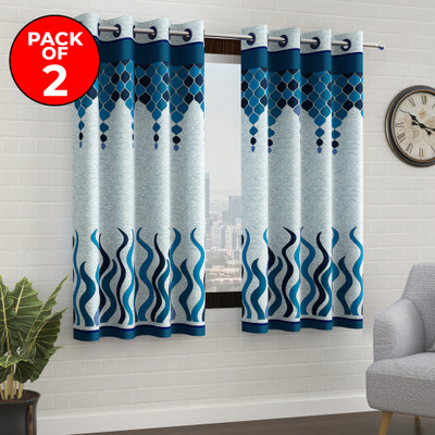 Story@home 152 cm (5 ft) Window Polyester Semi Transparent Curtain (Pack Of 2)(Sky Blue, Blue, Printed)