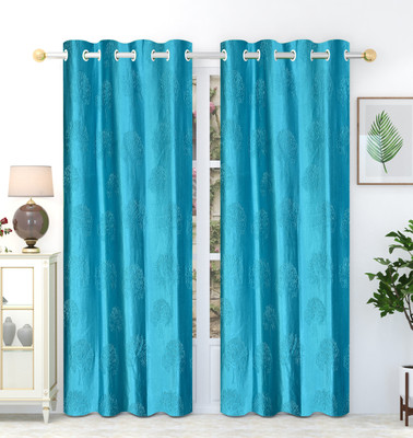 Galaxy Home Decor 153 cm (5 ft) Window Polyester Semi Transparent Curtain (Pack Of 2)(Aqua, Self Design)