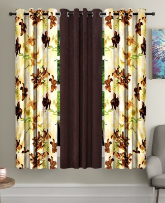 Home Sizzler 153 cm (5 ft) Polyester Blackout Window Curtain (Pack Of 3)(Floral, Brown)
