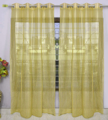sddfabrics 153 cm (5 ft) Window Polyester Semi Transparent Curtain (Pack Of 2)(Yellow, Self Design)