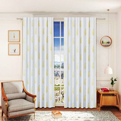 MDJONWALSDECOR 213 cm (7 ft) Door Cotton Semi Transparent Curtain (Pack Of 2)(MUSTERD, Printed)