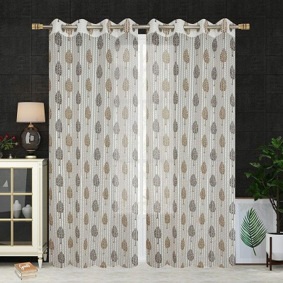 Radha Enterprises 274 cm (9 ft) Net Semi Transparent Long Door Curtain (Pack Of 2)(Floral, Brown)