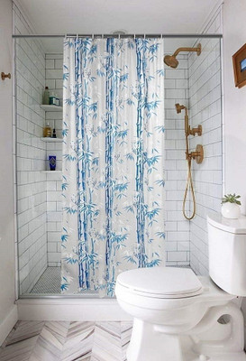 REKARDO 213 cm (7 ft) PVC Semi Transparent Shower Curtain Single Curtain(Floral, White & Blue)