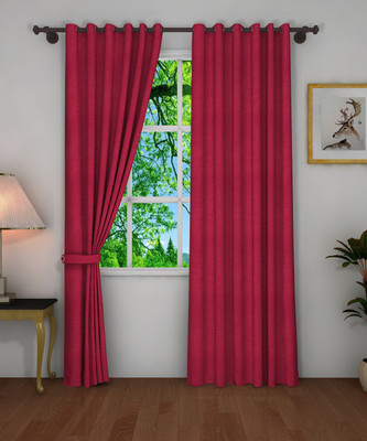 VIREO 213 cm (7 ft) Door Polyester Semi Transparent Curtain (Pack Of 2)(Maroon, Self Design)