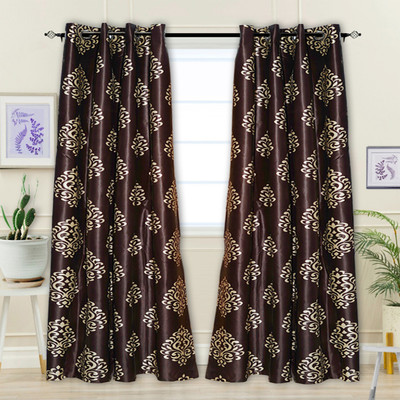 Flipkart SmartBuy 213 cm (7 ft) Door Polyester Semi Transparent Curtain (Pack Of 2)(Brown, Floral)
