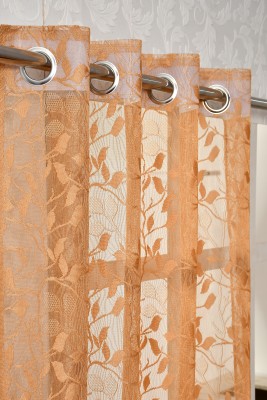 Arick Home 274 cm (9 ft) Net Semi Transparent Long Door Curtain (Pack Of 2)(Floral, Gold)