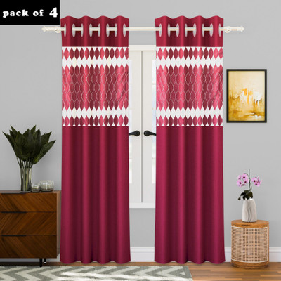 KUBER INDUSTRIES 220 cm (7 ft) Door Polyester Semi Transparent Curtain (Pack Of 4)(White, Maroon, Self Design)