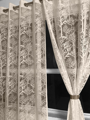 sddfabrics 153 cm (5 ft) Window Polyester Semi Transparent Curtain (Pack Of 2)(Cream, Floral)