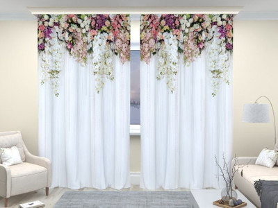 S22 274 cm (9 ft) Long Door Polyester Room Darkening Curtain Single Curtain(White, Floral)