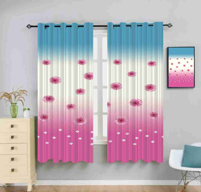 DD8 214 cm (7 ft) Door Polyester Room Darkening Curtain Single Curtain(Pink, Floral)
