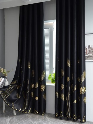 nobel fab 274 cm (9 ft) Polyester Room Darkening Long Door Curtain (Pack Of 2)(Floral, Black)
