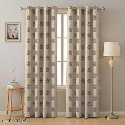 S22 274 cm (9 ft) Long Door Polyester Room Darkening Curtain Single Curtain(White, Printed)