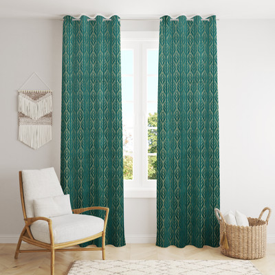 Kraftiq Homes 274 cm (9 ft) Long Door Velvet Room Darkening Curtain (Pack Of 2)(Aqua-Diya, Geometric)