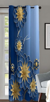RD 154 cm (5 ft) Window Polyester Room Darkening Curtain Single Curtain(Blue, Floral)