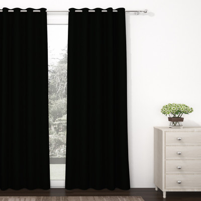 Story@home 215 cm (7 ft) Door Polyester, Silk Blackout Curtain Single Curtain(Black, Solid)