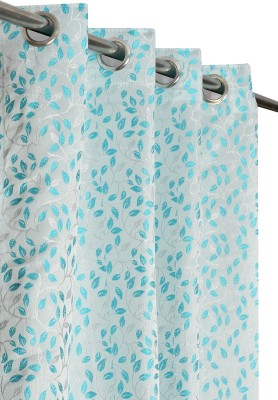 Fashion Throw 150 cm (5 ft) Jacquard Room Darkening Window Curtain (Pack Of 2)(Floral, Turquoise)