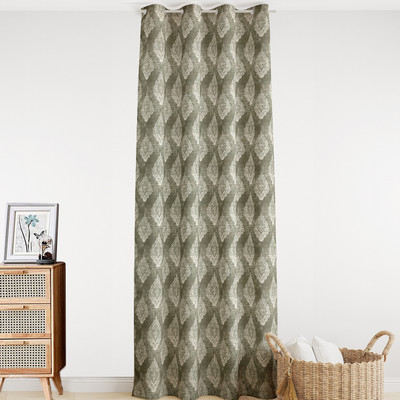 LINENWALAS 152 cm (5 ft) Polyester Semi Transparent Window Curtain Single Curtain(Self Design, Damask Forest Green)